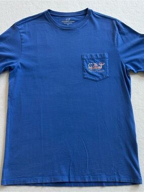 Vineyard Vines Royal Blue Pocket Tee with American Flag Whale